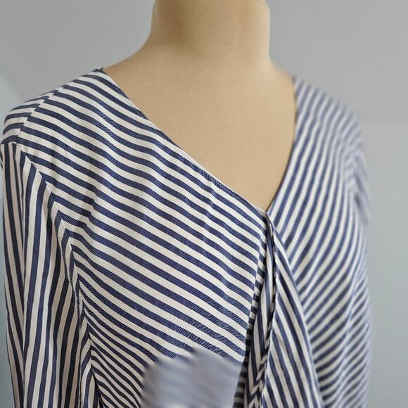 Chico's Top Womens XLP Striped Ruffle Front Tie Sleeve Blouse Career Corpcore - Picture 9 of 16
